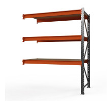 Секция приставная стеллажа металлического Оптима, 2500x1250x785 мм. Ярусы: 3 шт. фанера