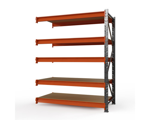 Секция приставная стеллажа металлического Оптима, 2500x1250x785 мм. Ярусы: 5 шт. фанера